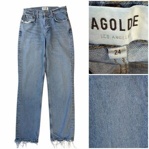 Agolde Light Blue Frayed Hem High Rise Jeans size 24